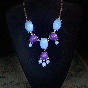 Indigo Blue and Purple Vintage Bib Statement Necklace